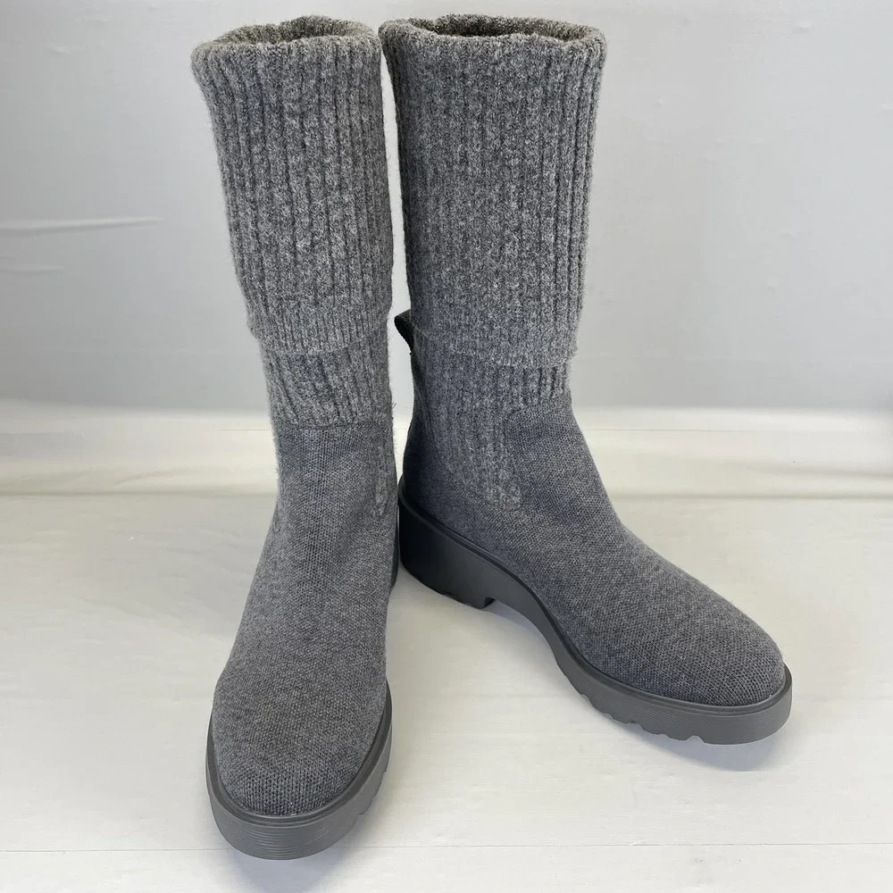 Vivaia Eduarda Sock Boots Womens Size 11 Gray Wool Knit Wedge Platform Shoes